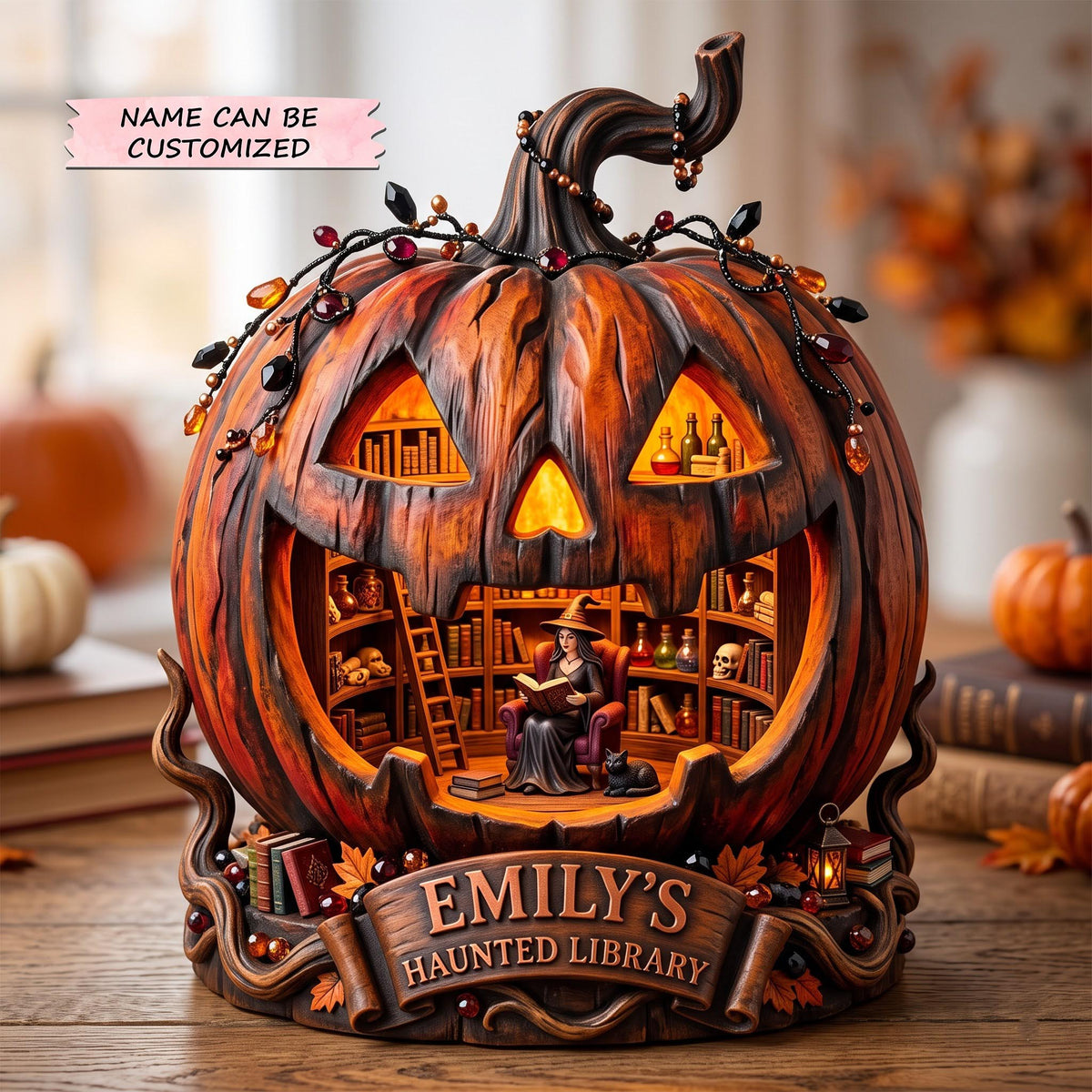 Pumpkin Library wooden block, laser-cut 3-layer wood