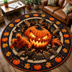 Pumpkin Magic Round Mat Rug - Seasonal Design | Festive Home Decor - washable non-slip printed rug