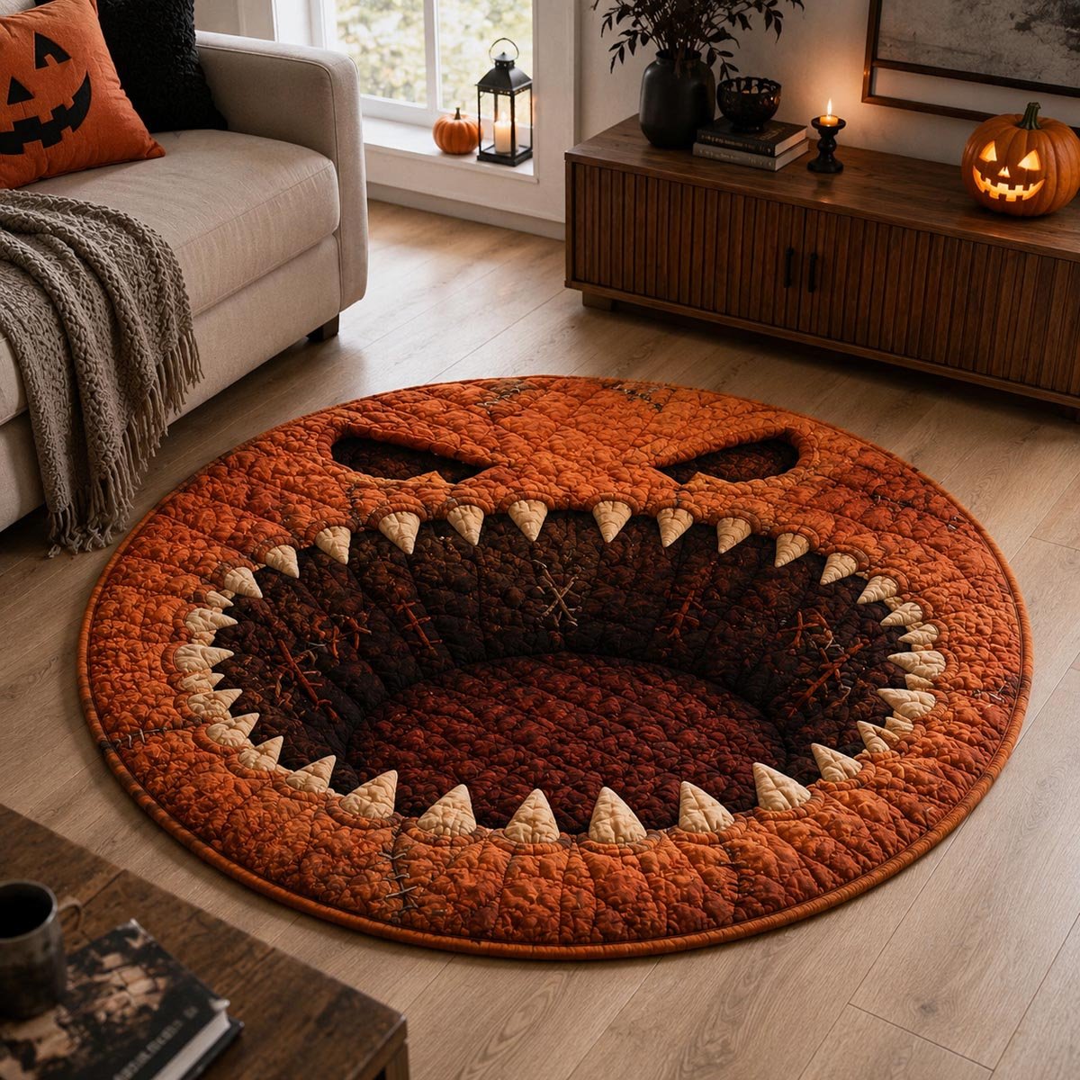 Pumpkin Maw Halloween Round Mat Rug - washable non-slip printed rug