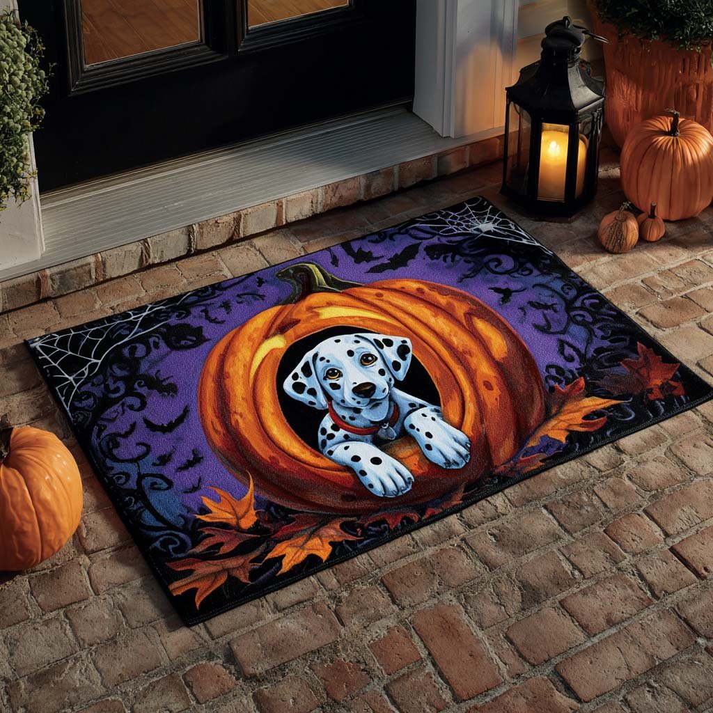 Pumpkin Nest Dalmatian Doormat - Seasonal Holiday Design | Printed Welcome Doormat
