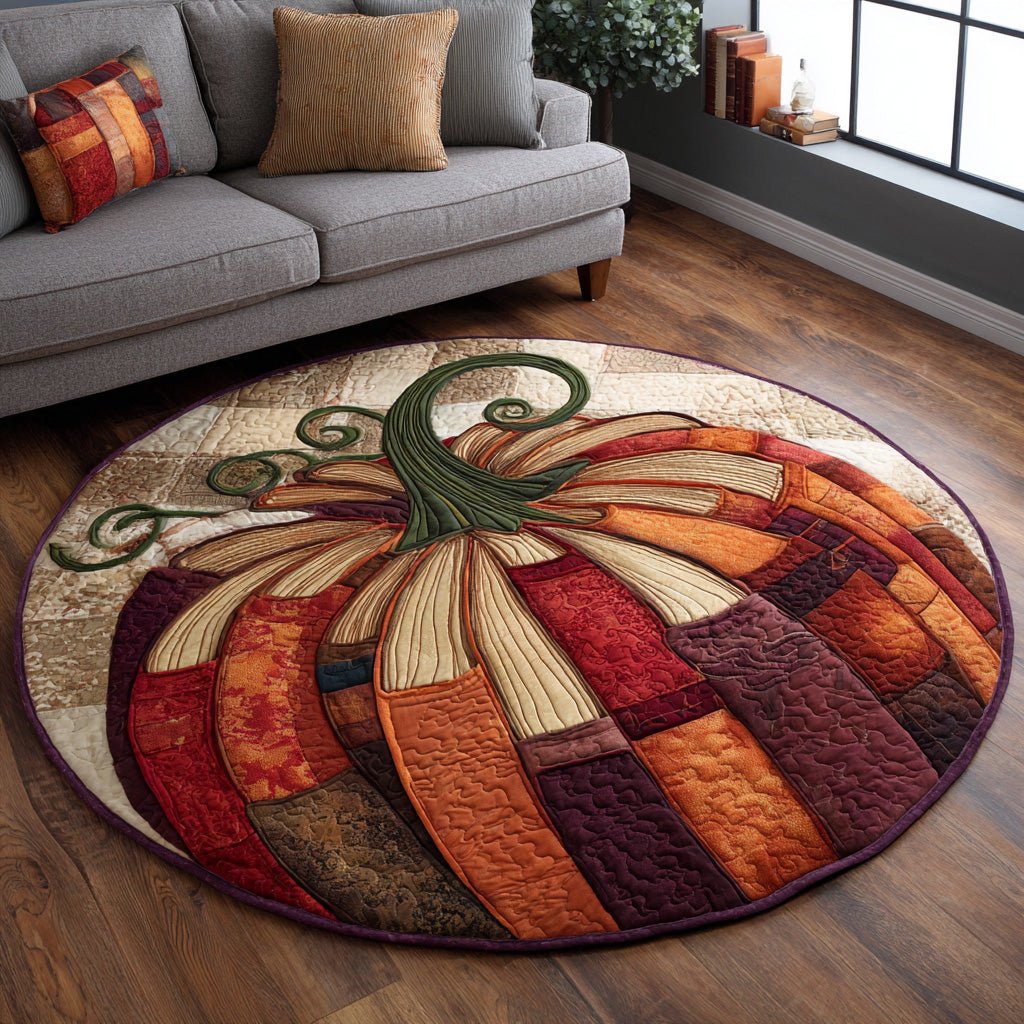 Pumpkin Pages Bloom Halloween Round Mat Rug - washable non-slip printed rug