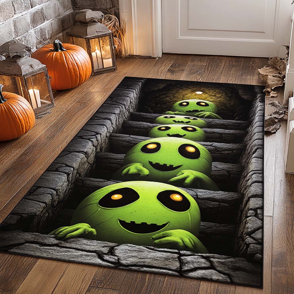 Pumpkin Pals area rug in a living room