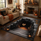 Pumpkin Passage area rug in a living room