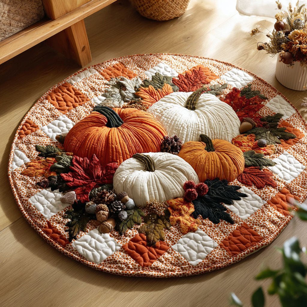Pumpkin Patch Bliss Halloween Round Mat Rug - washable non-slip printed rug