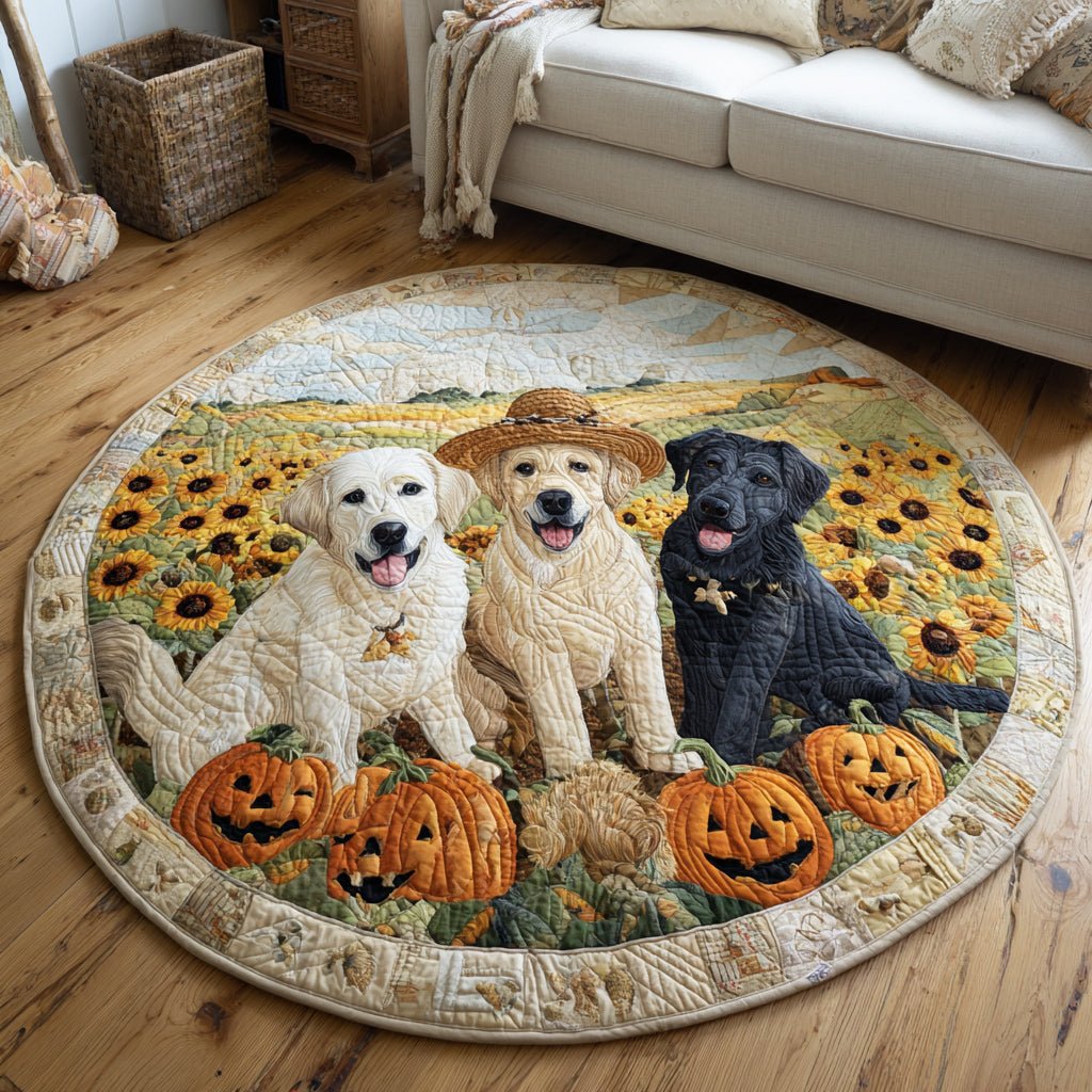 Pumpkin Patch Labrador Round Mat Rug - Cute Pet Design | Animal Printed Home Decor