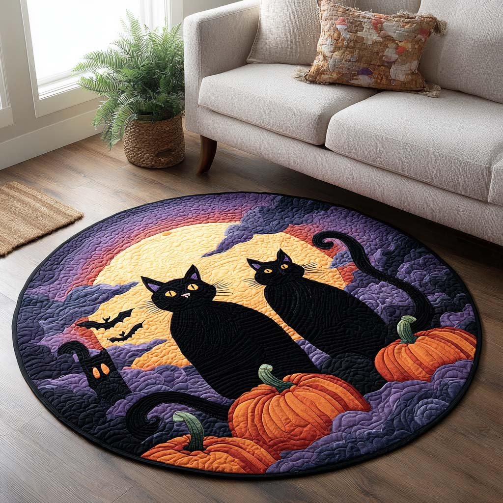 Pumpkin Patch Halloween Round Mat Rug - washable non-slip printed rug