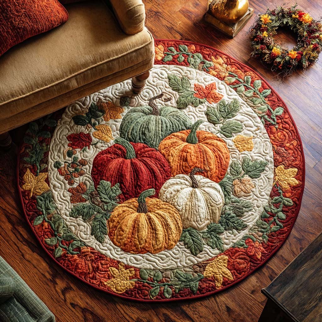 Pumpkin Patch Halloween Round Mat Rug - washable non-slip printed rug