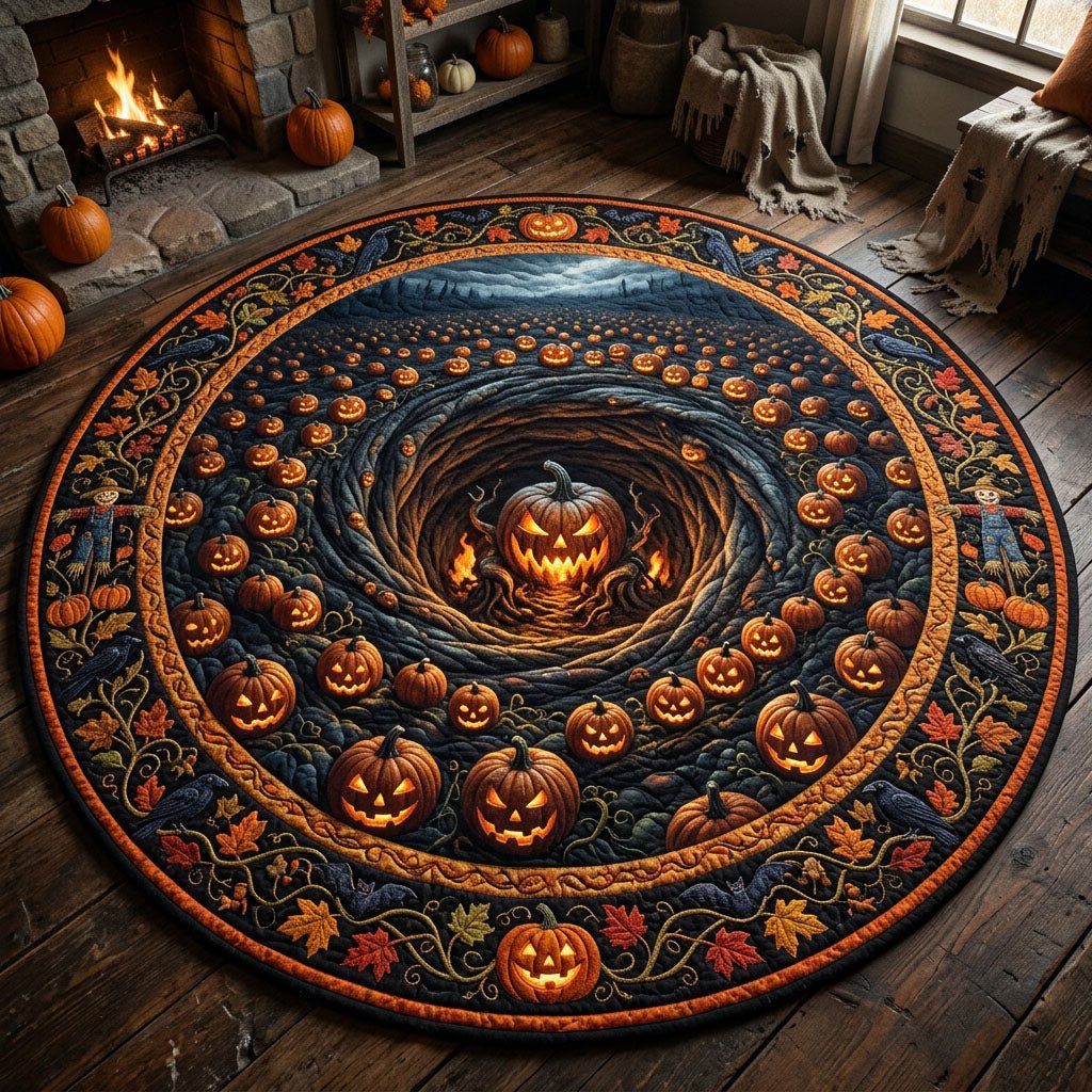 Pumpkin Patch Sinkhole Halloween Round Mat Rug - washable non-slip printed rug