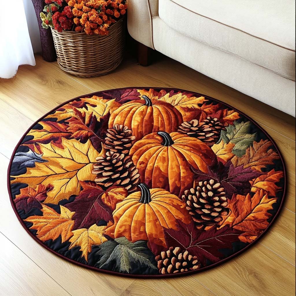 Pumpkin Patchwork Halloween Round Mat Rug - washable non-slip printed rug