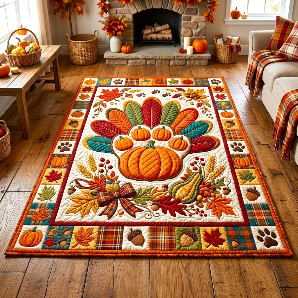 Pumpkin Paws area rug in a living room