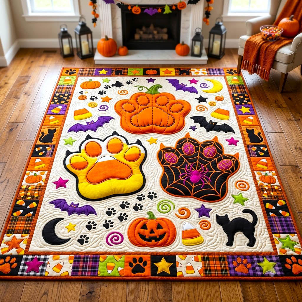 Pumpkin Paws area rug in a living room