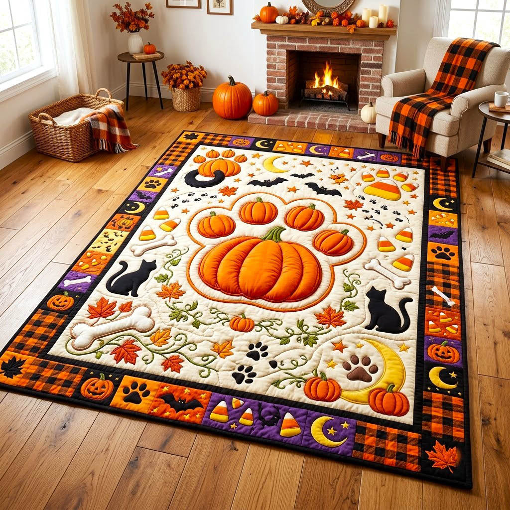 Pumpkin Paws area rug in a living room