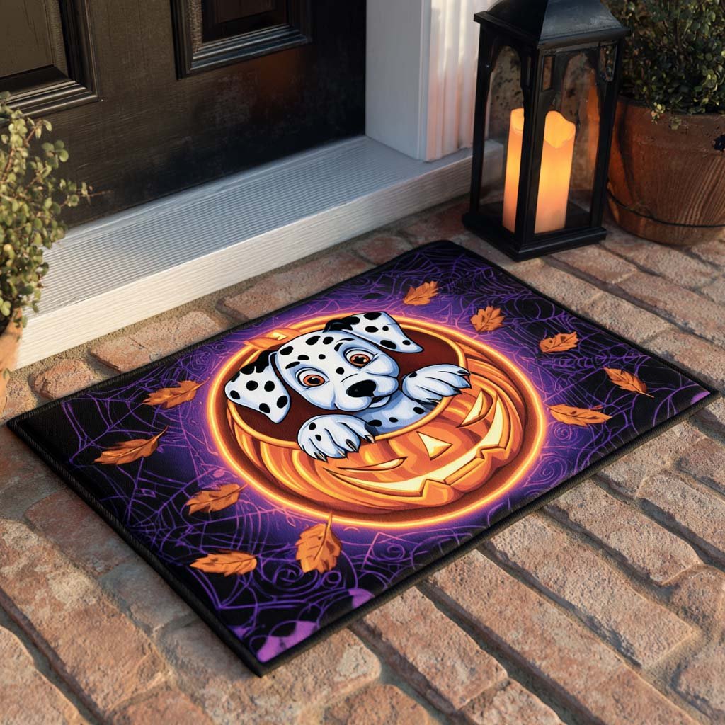 Pumpkin Pup Dalmatian Doormat - Seasonal Holiday Design | Printed Welcome Doormat