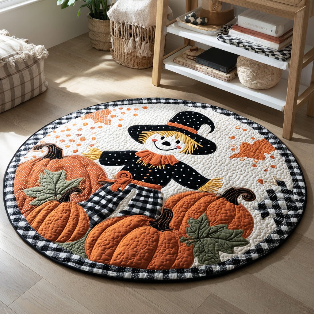 Pumpkin Scarecrow Halloween Round Mat Rug - washable non-slip printed rug