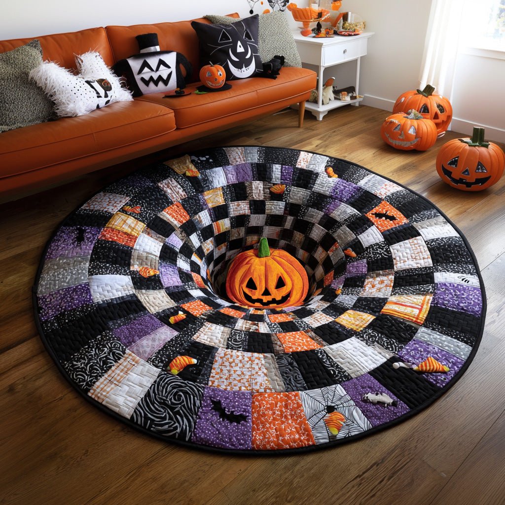 Pumpkin Spiral Halloween Round Mat Rug - washable non-slip printed rug