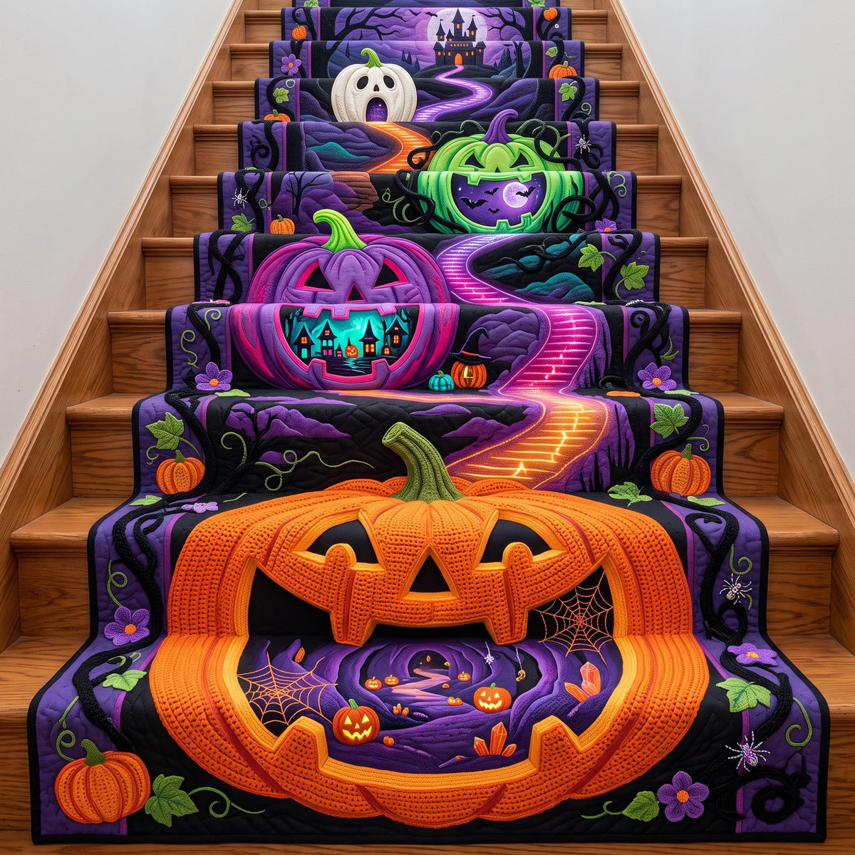 Pumpkin Spiral Runner Rug - Seasonal Design | Festive Runner Rug - washable non-slip printed rug
