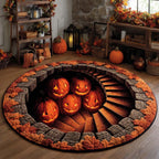 Pumpkin Staircase Illusion Halloween Round Mat Rug - washable non-slip printed rug