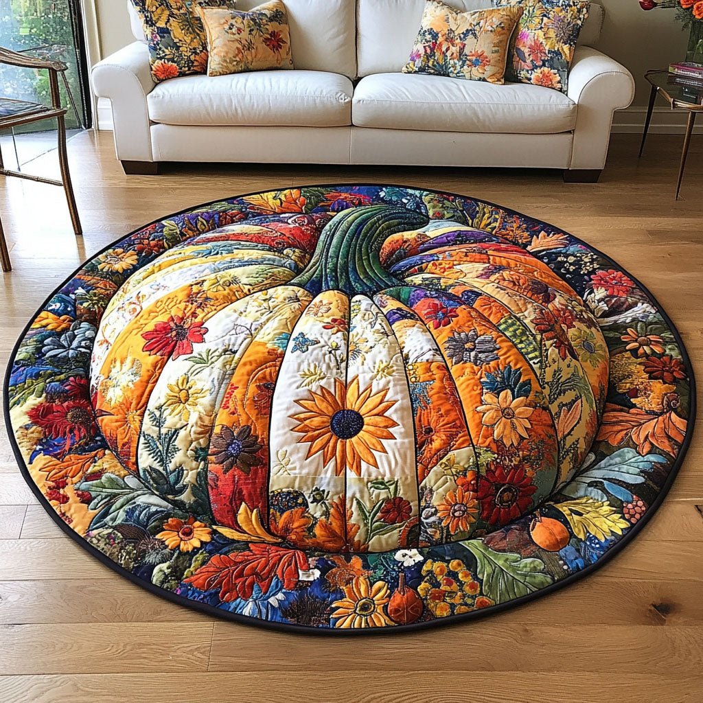 Pumpkin Vibes Halloween Round Mat Rug - washable non-slip printed rug