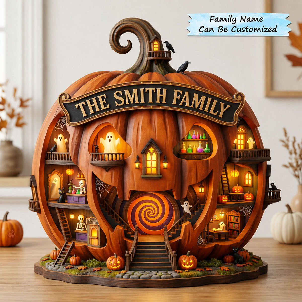 Pumpkin Village wooden block, laser-cut 3-layer wood