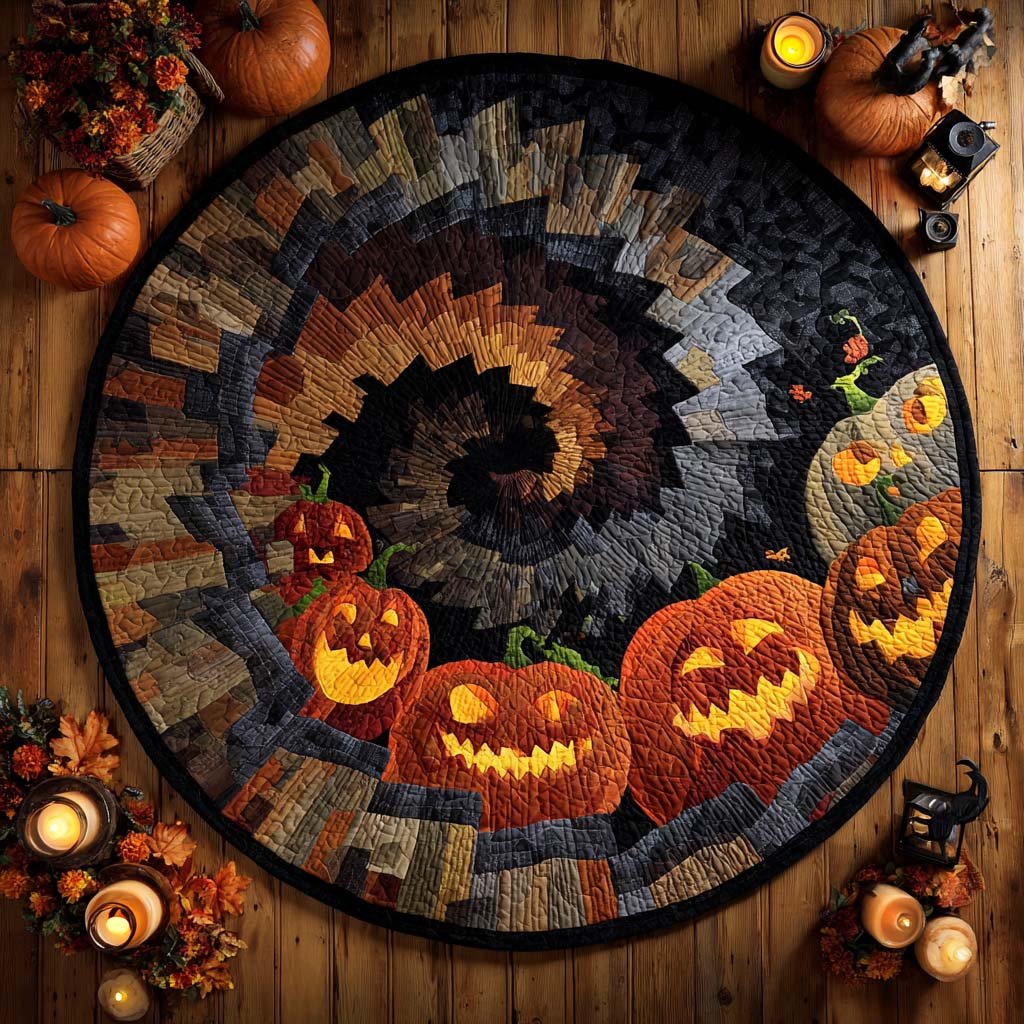 Pumpkin Vortex Halloween Round Mat Rug - washable non-slip printed rug