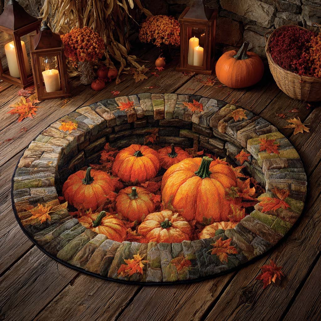 Pumpkin Well Halloween Round Mat Rug - washable non-slip printed rug