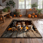 Pumpkin Yorkie area rug in a living room