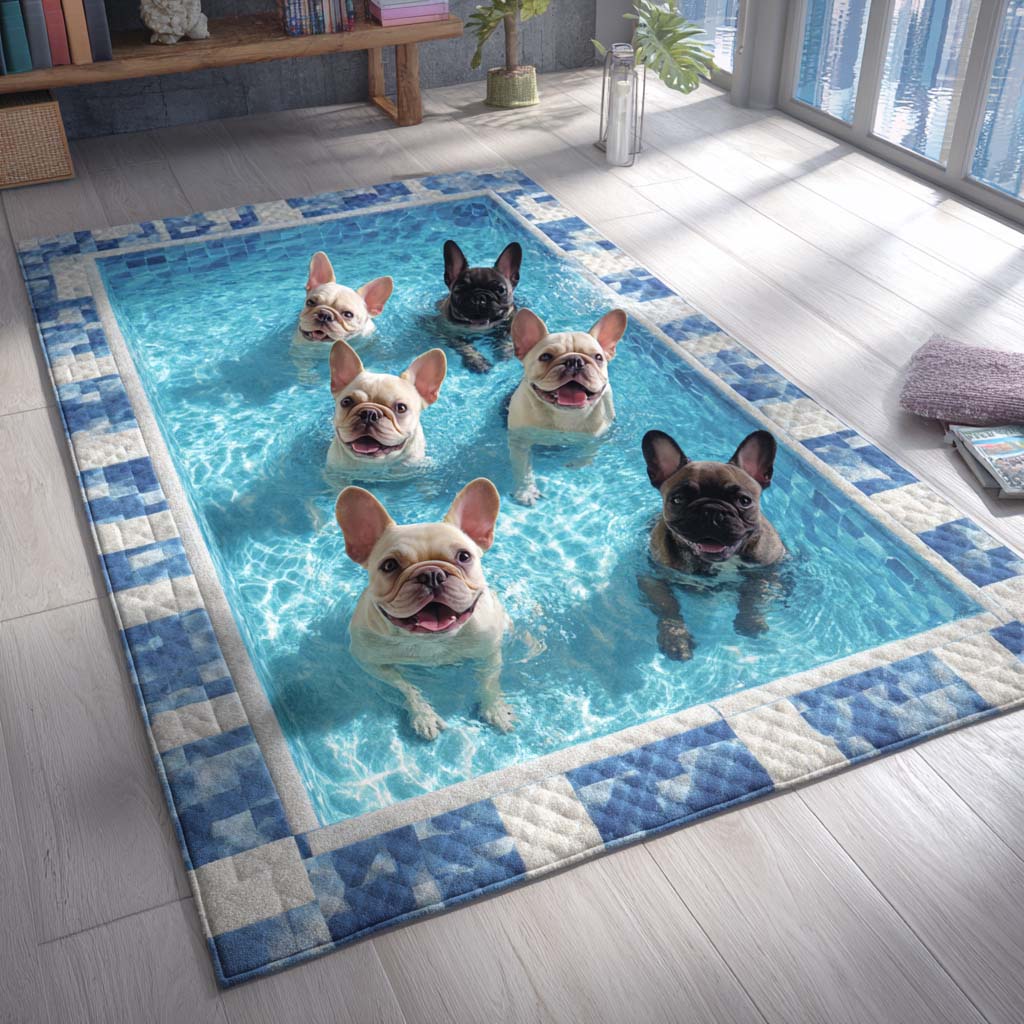 Pure French Bulldog area rug in a living room