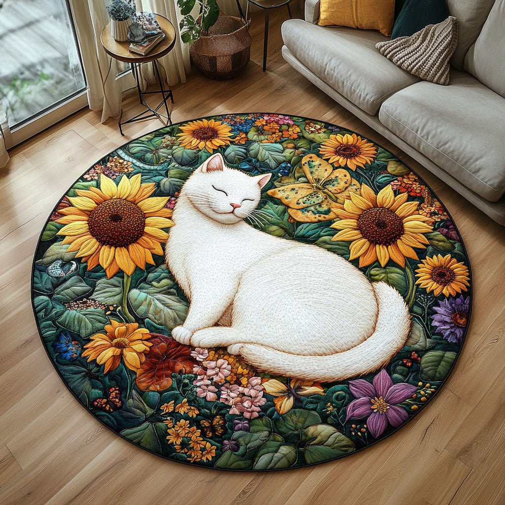 Pure Purrfection Round Mat Rug - washable non-slip printed rug