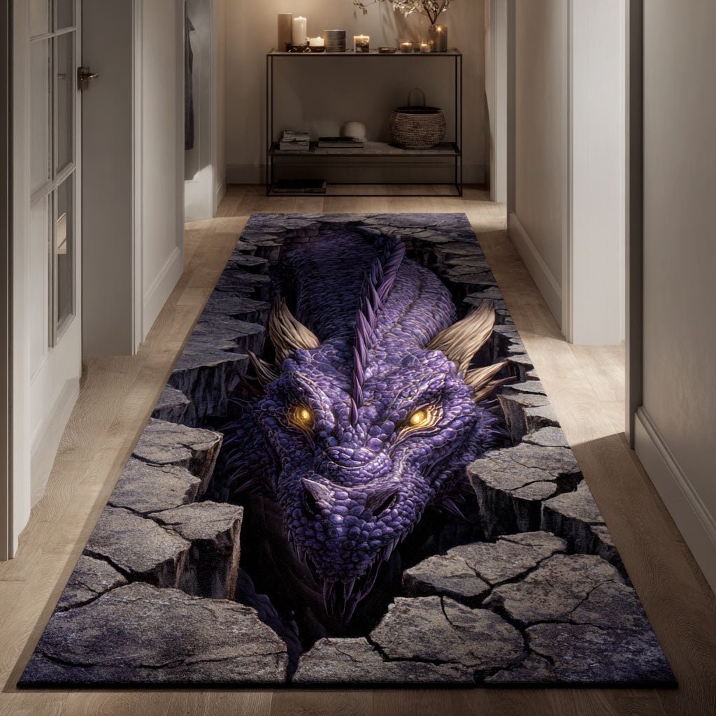 Purple Abyss Dragon Runner Carpet Runner Rug - Cute Pet Design | Animal Printed Runner Rug