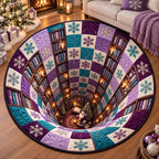 Purple Library Vortex Round Mat Rug - Nature Design | Serene Home Decor - washable non-slip printed rug