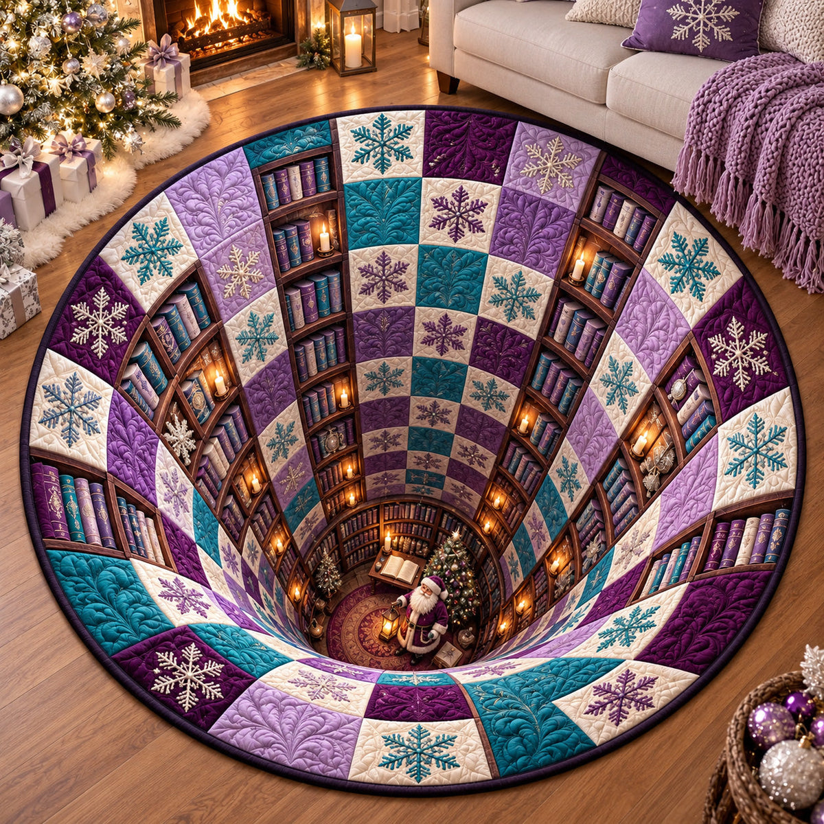 Purple Library Vortex Round Mat Rug - Nature Design | Serene Home Decor - washable non-slip printed rug