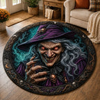 Purple Moon Witch Halloween Round Mat Rug - washable non-slip printed rug