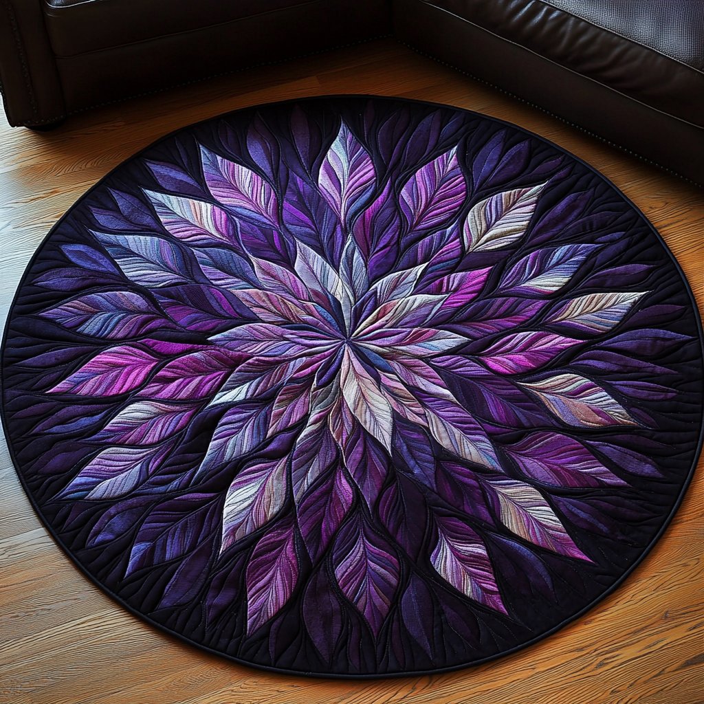 Purple Radiance Bloom Round Mat Rug - washable non-slip printed rug