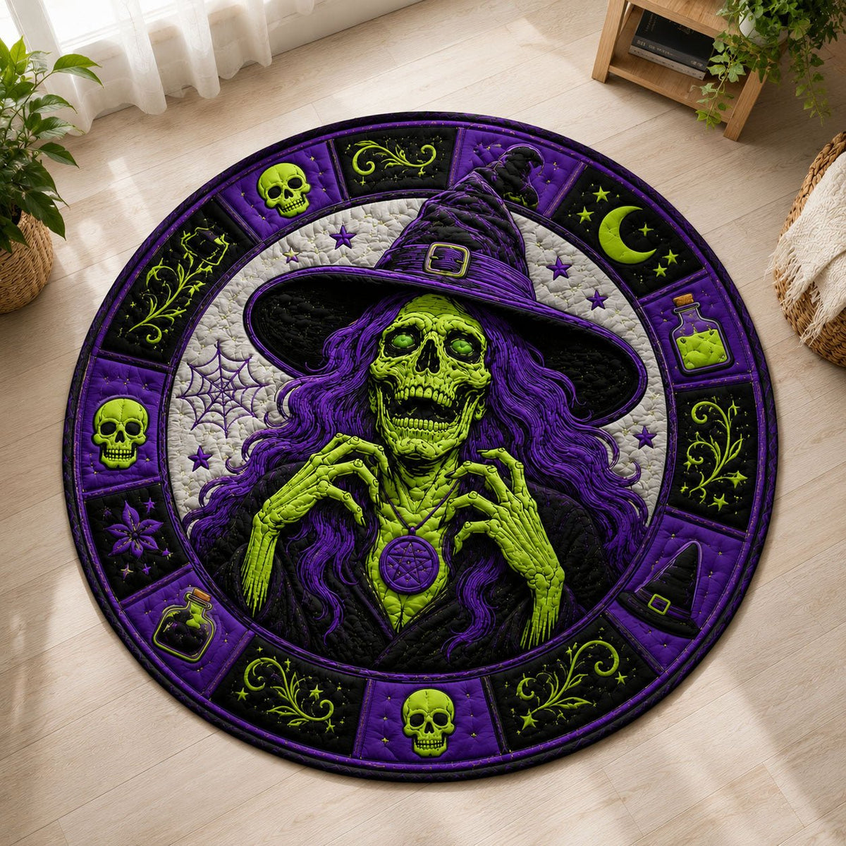 Purple Skeleton Witch Round Mat Rug - Nature Design | Serene Home Decor
