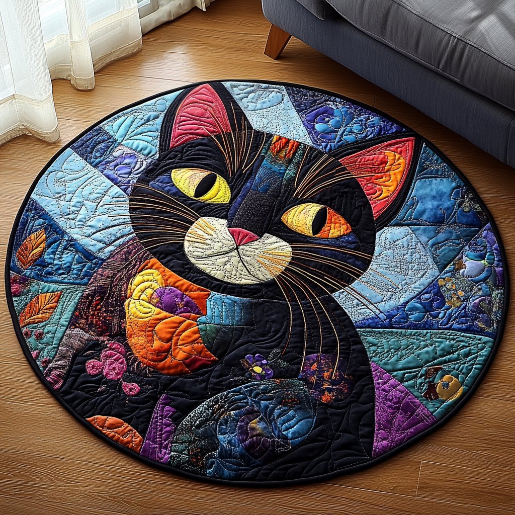 Purr and Bloom Round Mat Rug - washable non-slip printed rug