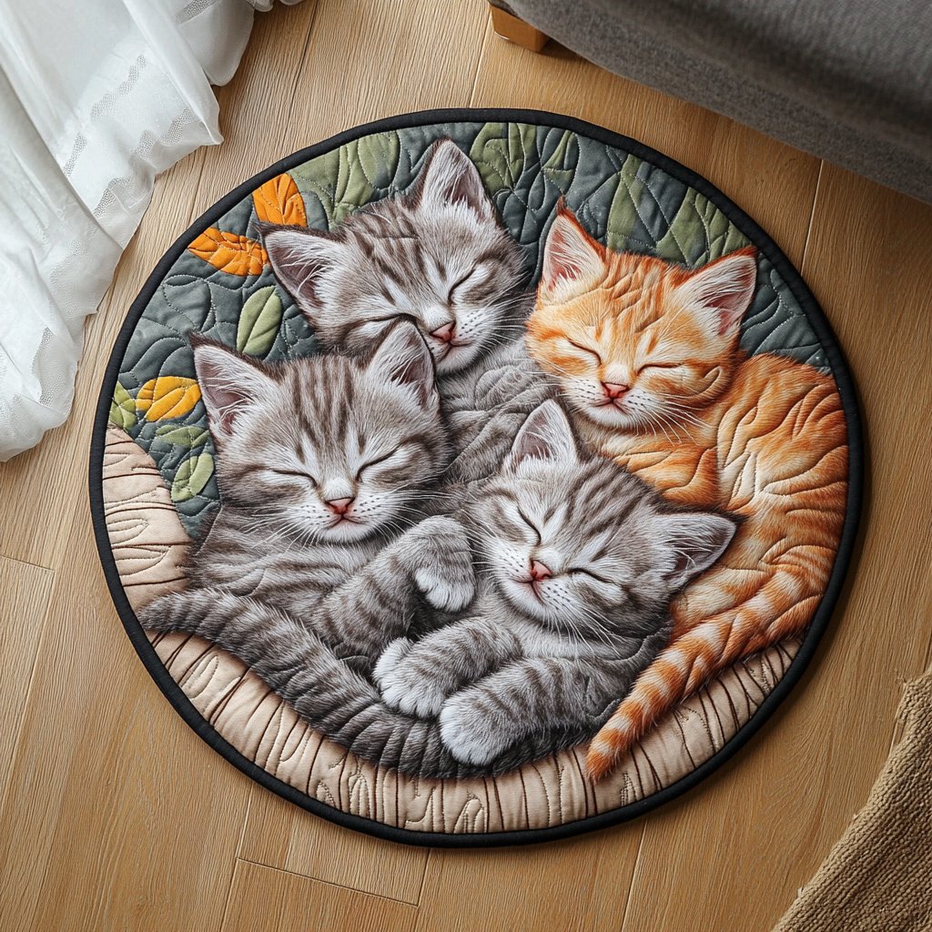 Purrfect Slumber Round Mat Rug - washable non-slip printed rug
