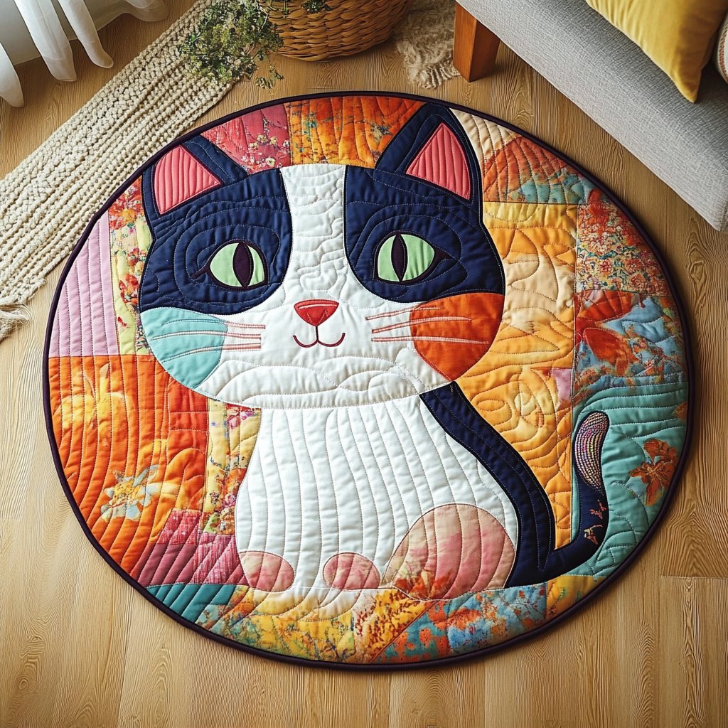 Purrfect Snuggle Space Round Mat Rug - washable non-slip printed rug