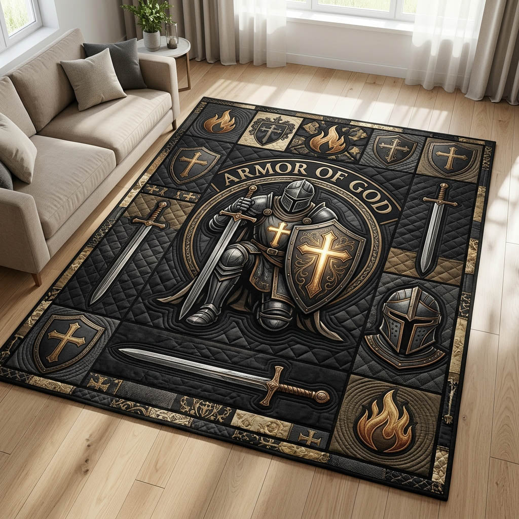 Put On The Full Armor Of God area rug in a living room