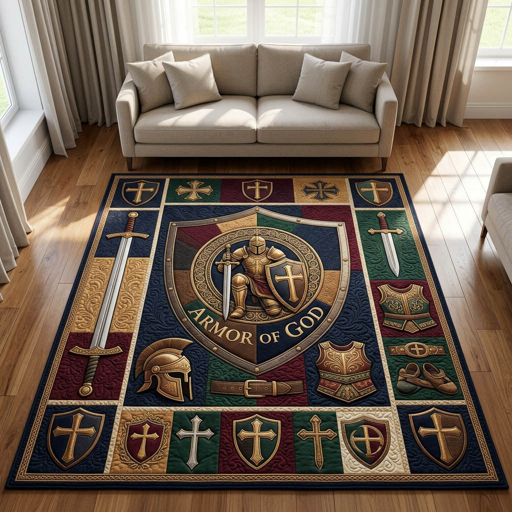 Put On The Full Armor Of God area rug in a living room
