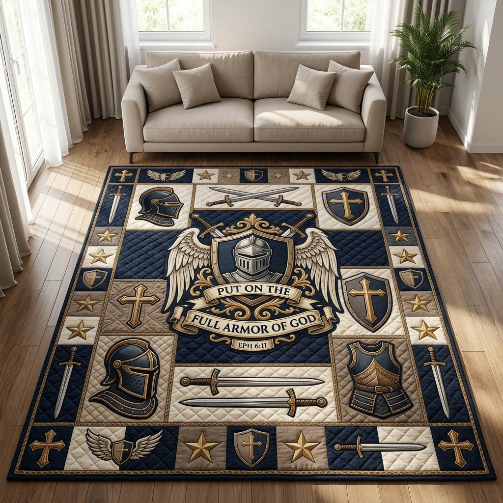 Put On The Full Armor Of God area rug in a living room