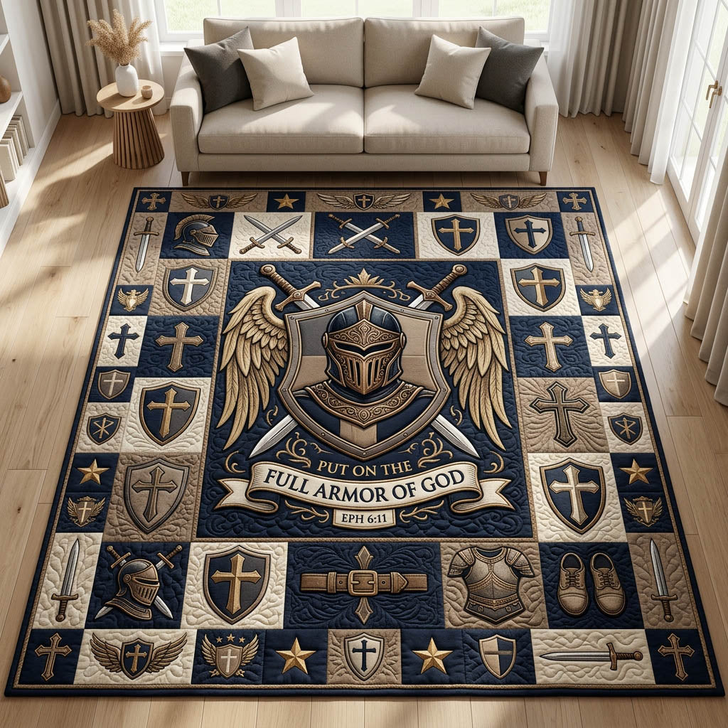 Put On The Full Armor Of God area rug in a living room