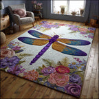 Quiet Dragonfly area rug in a living room