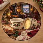 Traditional Ceramic Butter Crock with deep Christmas baking kitchen scenery printed on a complete flat rug