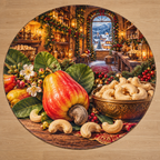 Cashew Nuts and deep Christmas pantry scenery printed on a complete flat rug