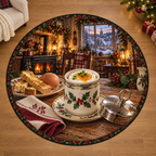 Traditional Porcelain Egg Coddler with deep Christmas baking kitchen scenery printed on a complete flat rug