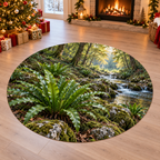 Harts Tongue Fern with deep layered fern woodland scenery printed on a complete flat rug