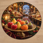 Marzipan Fruit Sweets with deep Christmas sweet shop scenery printed on a complete flat rug