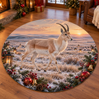 Christmas Mongolian gazelle with layered winter grass steppe scenery printed on a complete flat rug