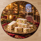 Nougat Confection with deep Christmas sweet shop scenery printed on a complete flat rug
