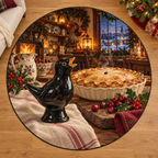 Ceramic Pie Bird with deep Christmas baking kitchen scenery printed on a complete flat rug